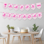 EDITABLE Hot Pink Doll Summer Happy Birthday Banner, Pink Pool Party Happy Birthday Banner Printable Party Templates Instant download