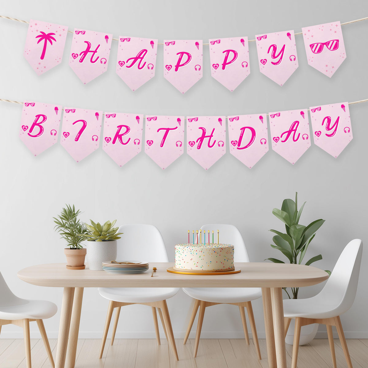EDITABLE Hot Pink Doll Summer Happy Birthday Banner, Pink Pool Party Happy Birthday Banner Printable Party Templates Instant download