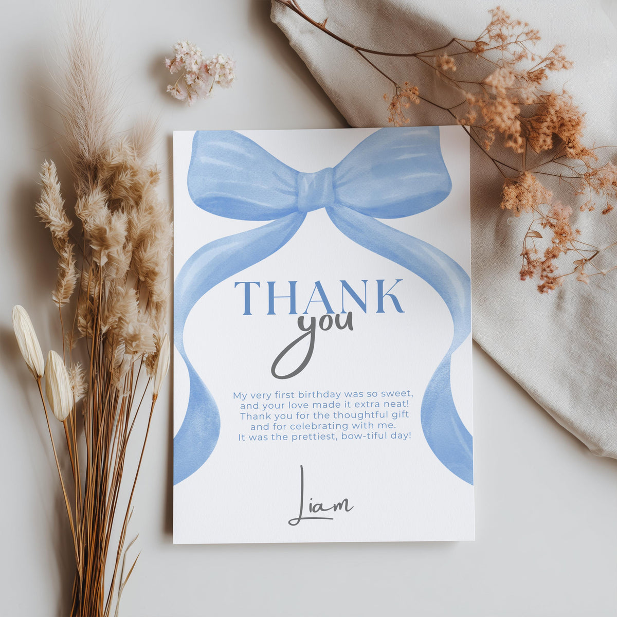 Blue Bow Thank You Card Template