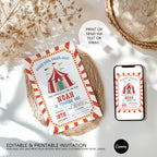 Circus Invitation Template, Carnival 1st Birthday Invite
