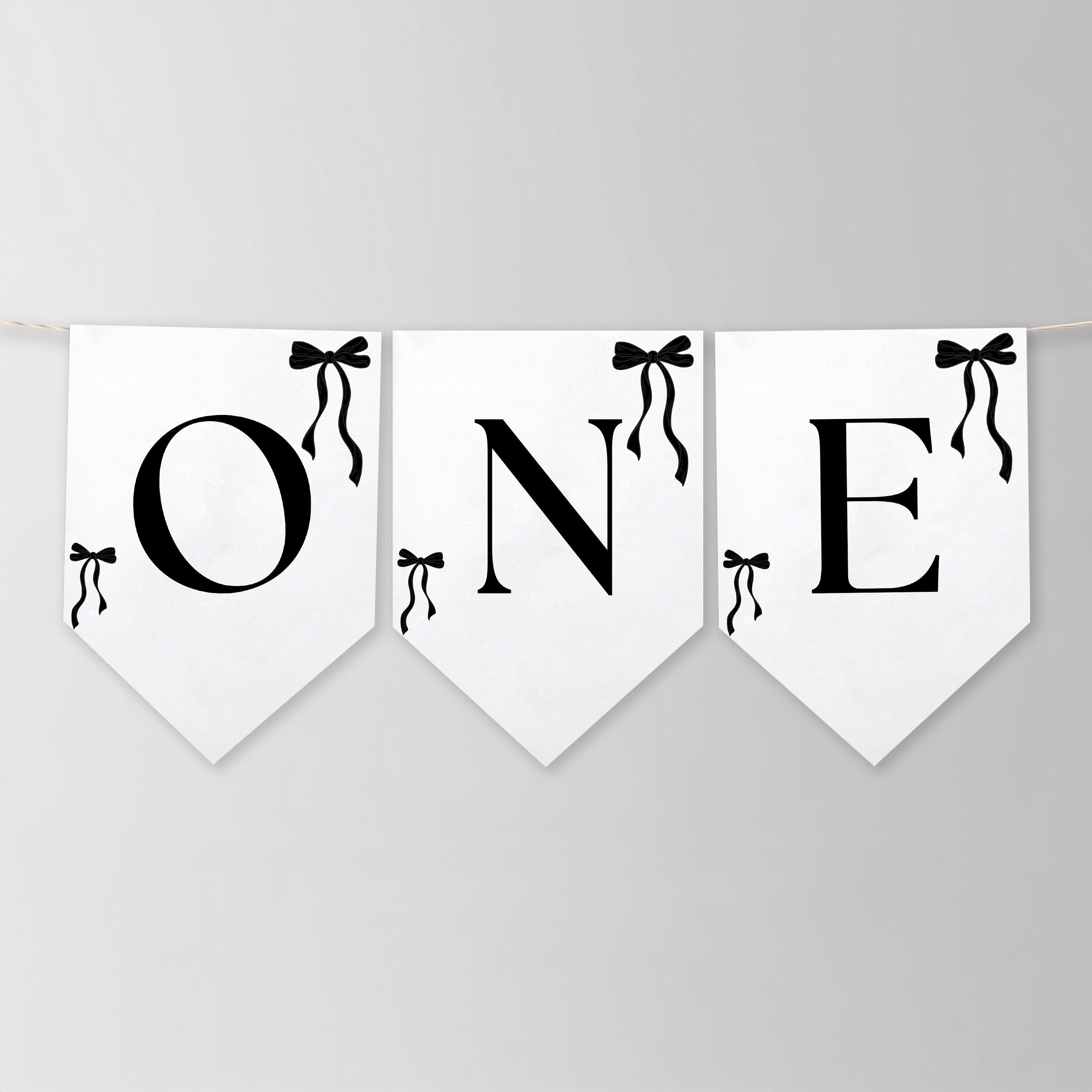 Black Bow Minimalist High Chair Banner, Gender neutral, Printable Bunting Flag 9174