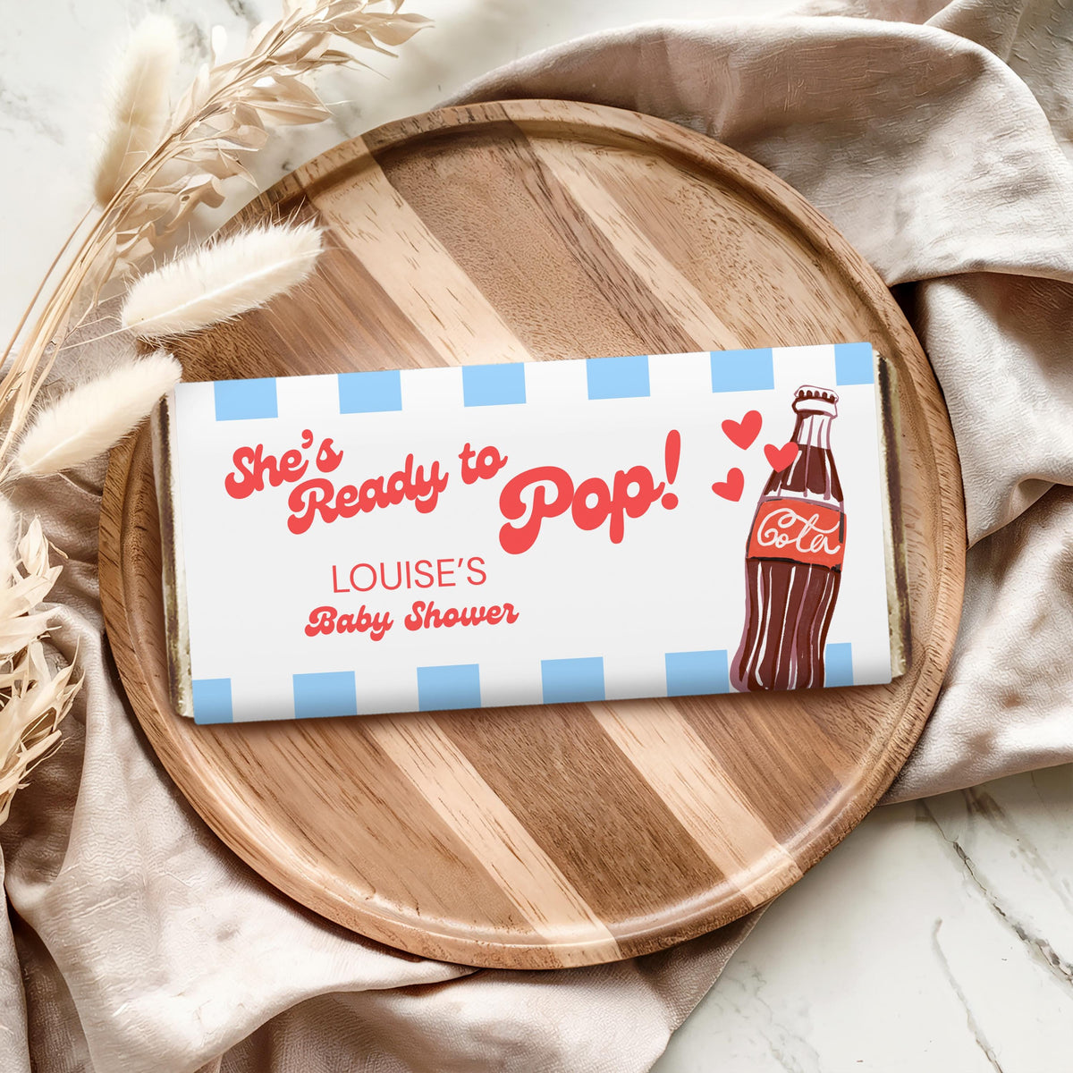 Ready to pop Chocolate Wrappers, Soda Baby Shower Candy Bar Wrapper
