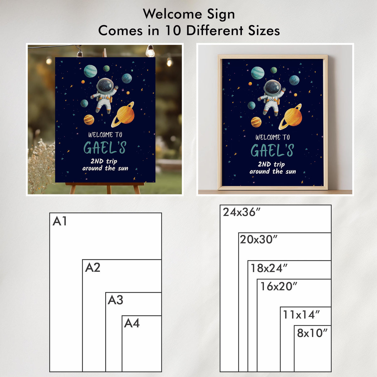 Space Astronaut Birthday Welcome Sign – Second Trip Around the Sun Editable & Instant Download