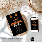 Editable Halloween Pumpkin Face Party Invitation - Instant Download