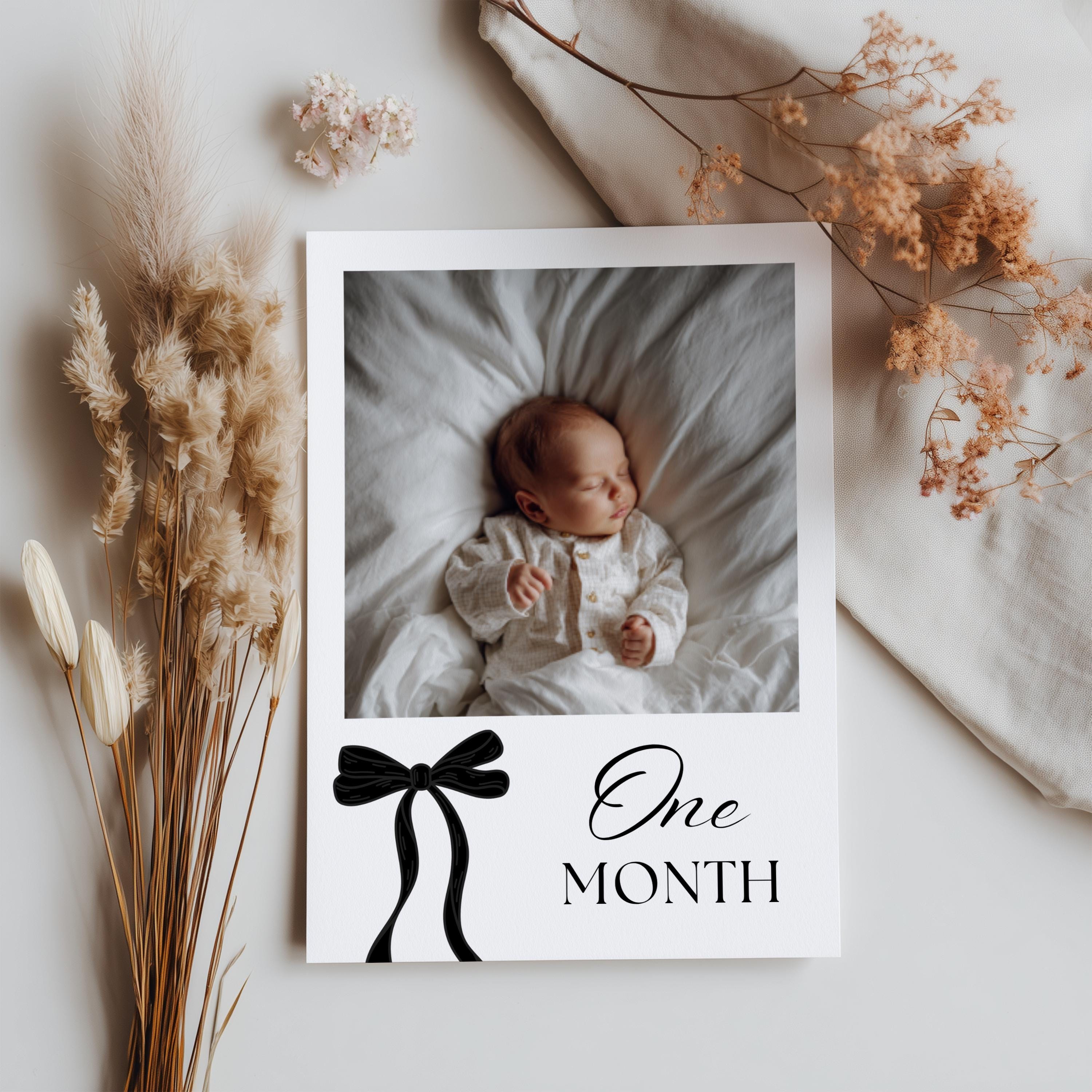 Black Bow Minimalist First Birthday Photo Banners, 1st Birthday Banner, Gender Neutral Cards 9174