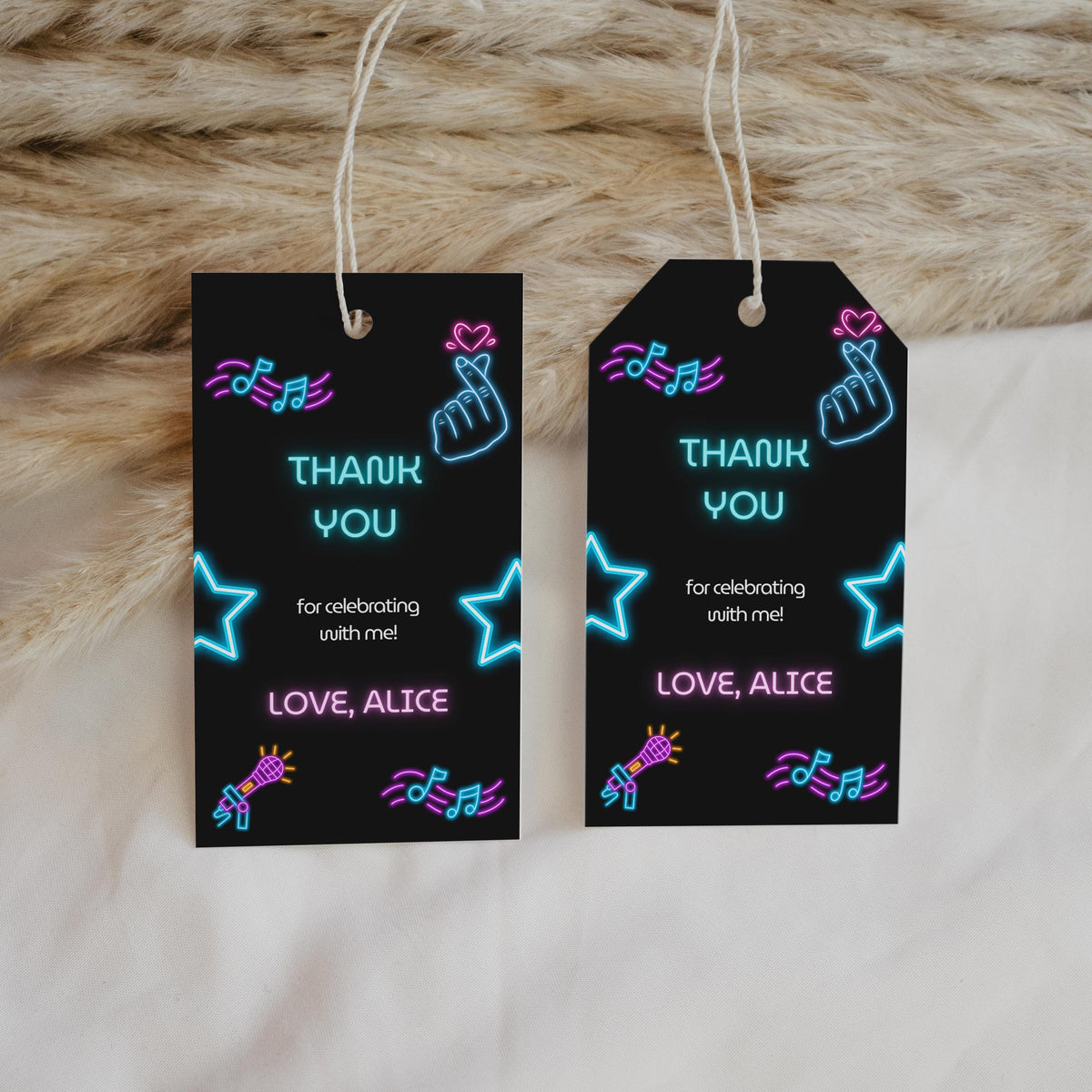 Editable K-pop Neon Birthday Favor Tags, Music Neon Kpop Thank You Tag, Kpop Favors, Instant Download
