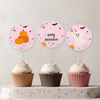Pink Halloween Cupcake Toppers , Halloween Party Spooktacular, Download Digital