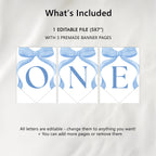Blue Bow High Chair Banner, Blue Bow First Birthday Party Decoration, Printable Banner
