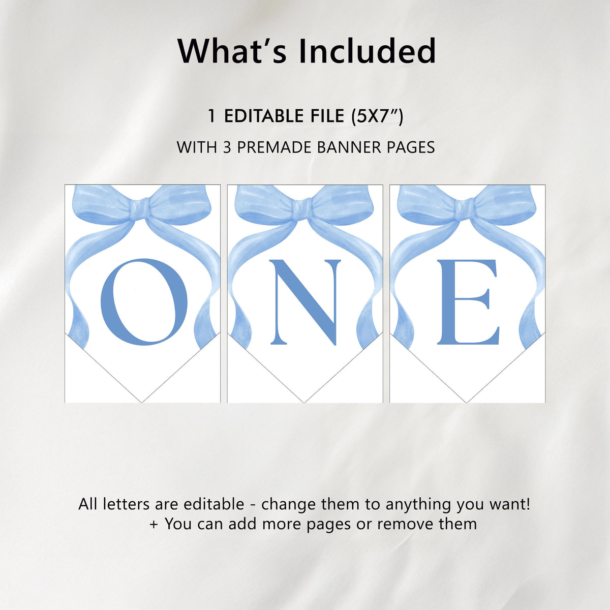 Blue Bow High Chair Banner, Blue Bow First Birthday Party Decoration, Printable Banner