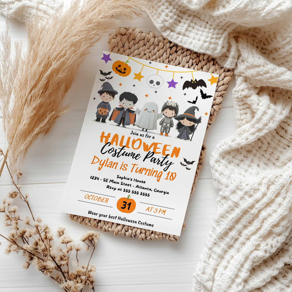 Editable Spooktacular Costume Party Halloween Birthday Invitation, Halloween Birthday Party Invite, Cute Kids Halloween Mobile Invite