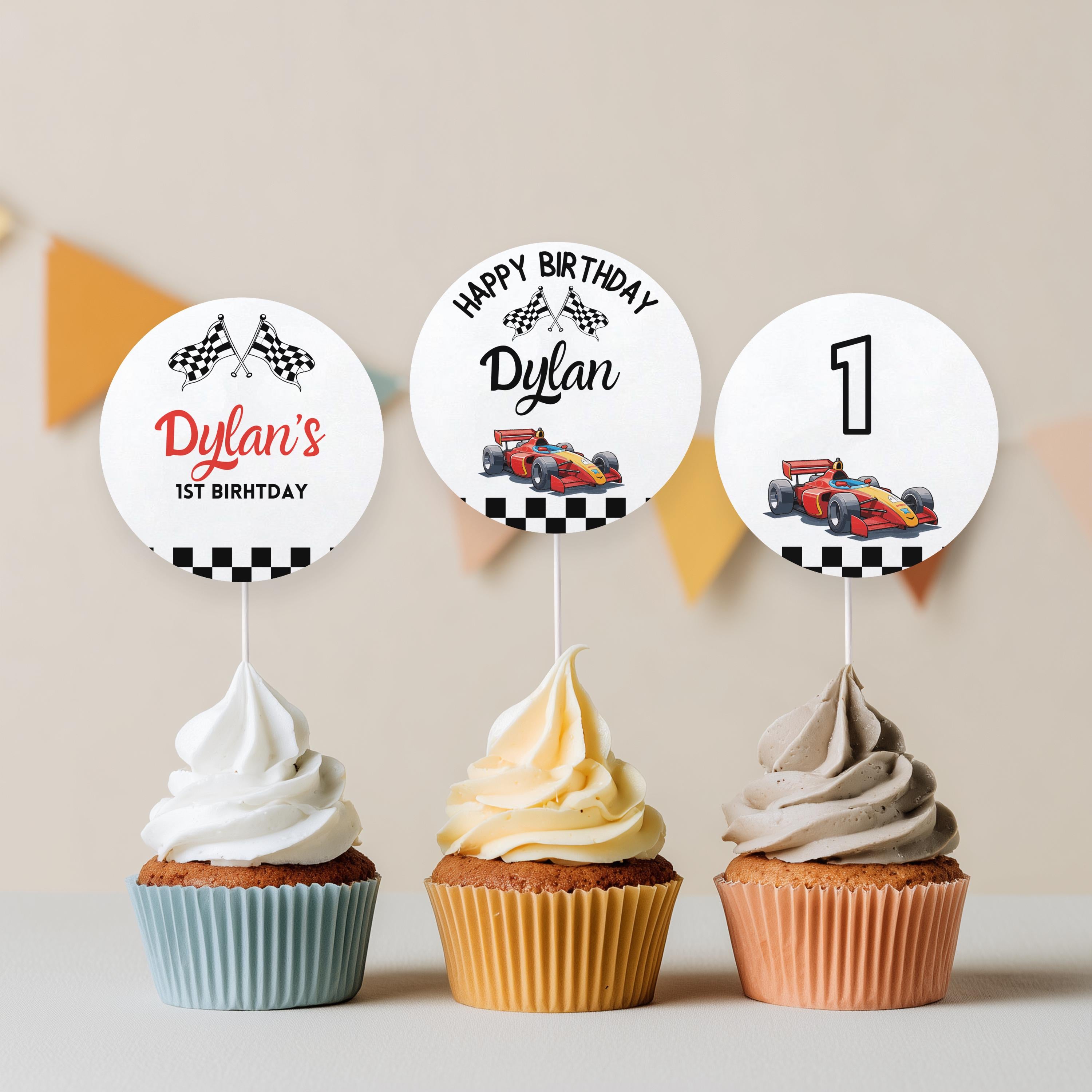 Editable Racing Car Birthday Cupcake toppers, Racing Car Party Cake toppers, Fast Car Template printable Instant Digital download 5987