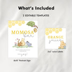 Winnie the Pooh Mimosa Bar Sign, Momosa Bar Baby Shower Juice Tags