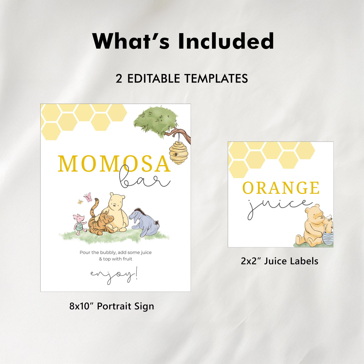 Winnie the Pooh Mimosa Bar Sign, Momosa Bar Baby Shower Juice Tags