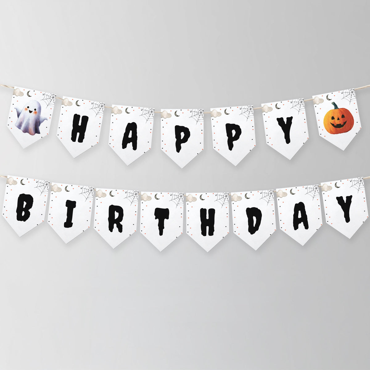 Happy Birthday Banner Halloween Birthday Banner Pumpkin Ghost Birthday Party Halloween Decor Download PRINTABLE DIGITAL DIY