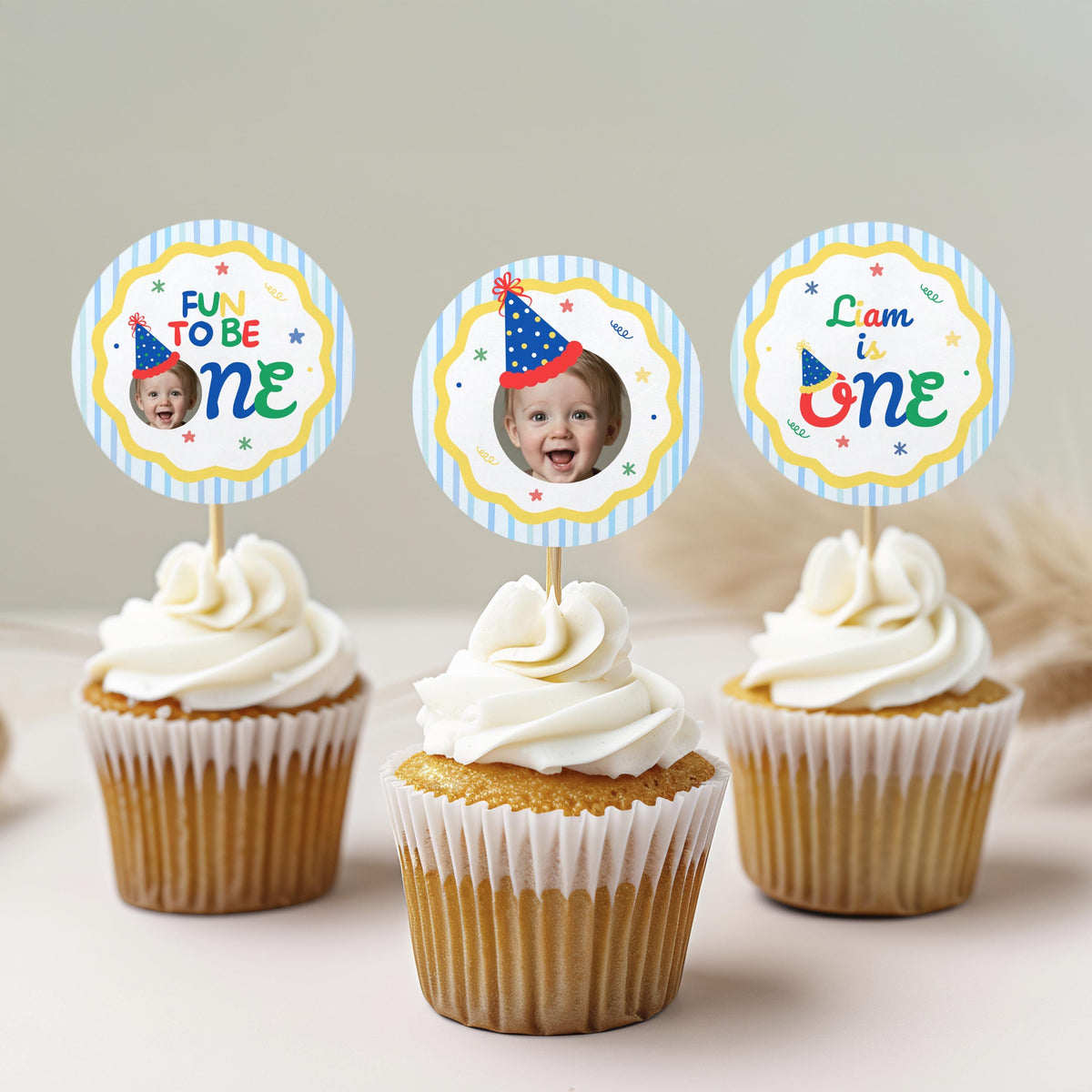 Fun to Be One Cupcake Topper, 1st Birthday Cupcake Toppers