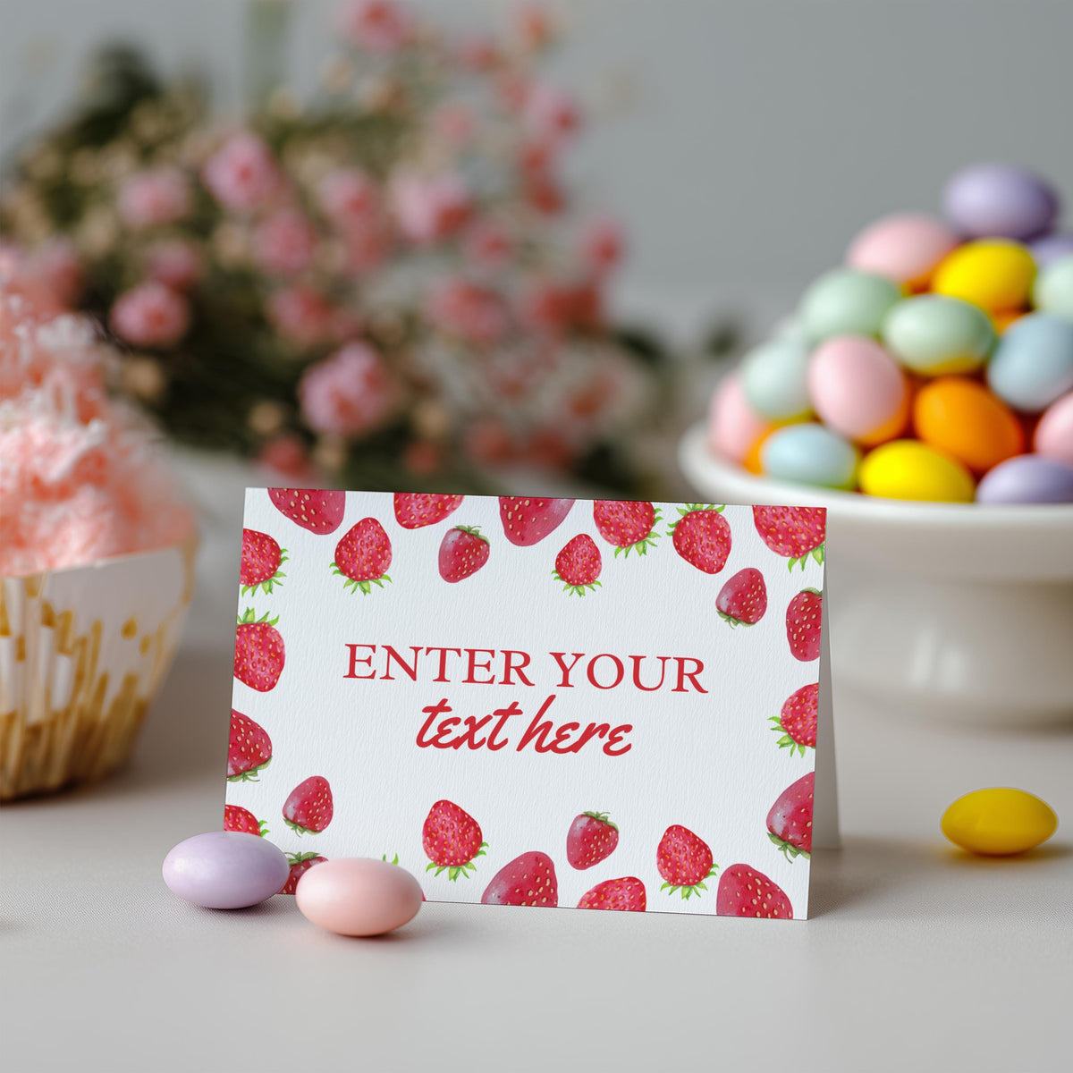 Berry First Food Labels, Strawberry Birthday Food Label Tent Card