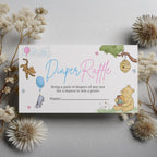 Winnie the Pooh Gender Reveal Diaper Raffle Card, Printable Baby Shower Nappy Raffle Cards