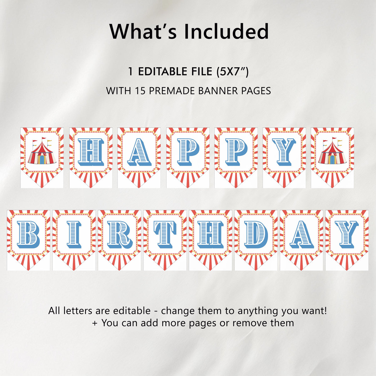Circus Birthday Banner, Carnival Happy Birthday Printable Banners