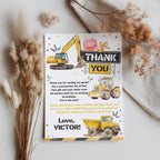 Editable Construction Thank you card, Construction Birthday Note card, Dump Truck Party, Printable template Digital Instant download 9164