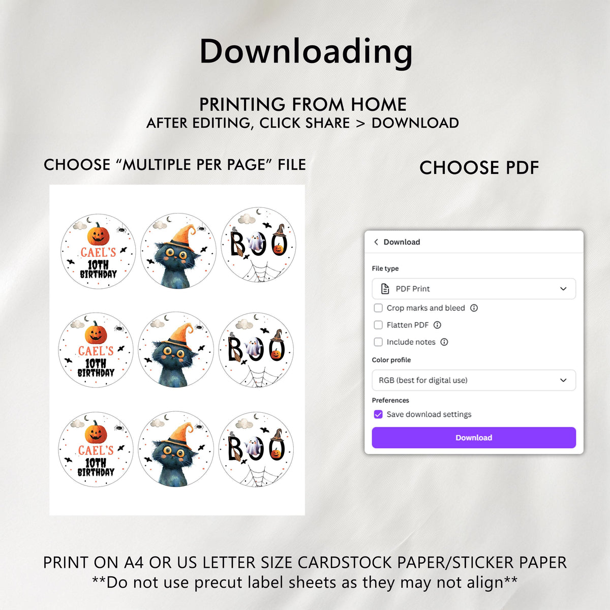 Boo Ghost Birthday Cupcake Toppers Favor Tags Halloween Black Cat Pumpkin Party Spooky Download Digital PRINTABLE
