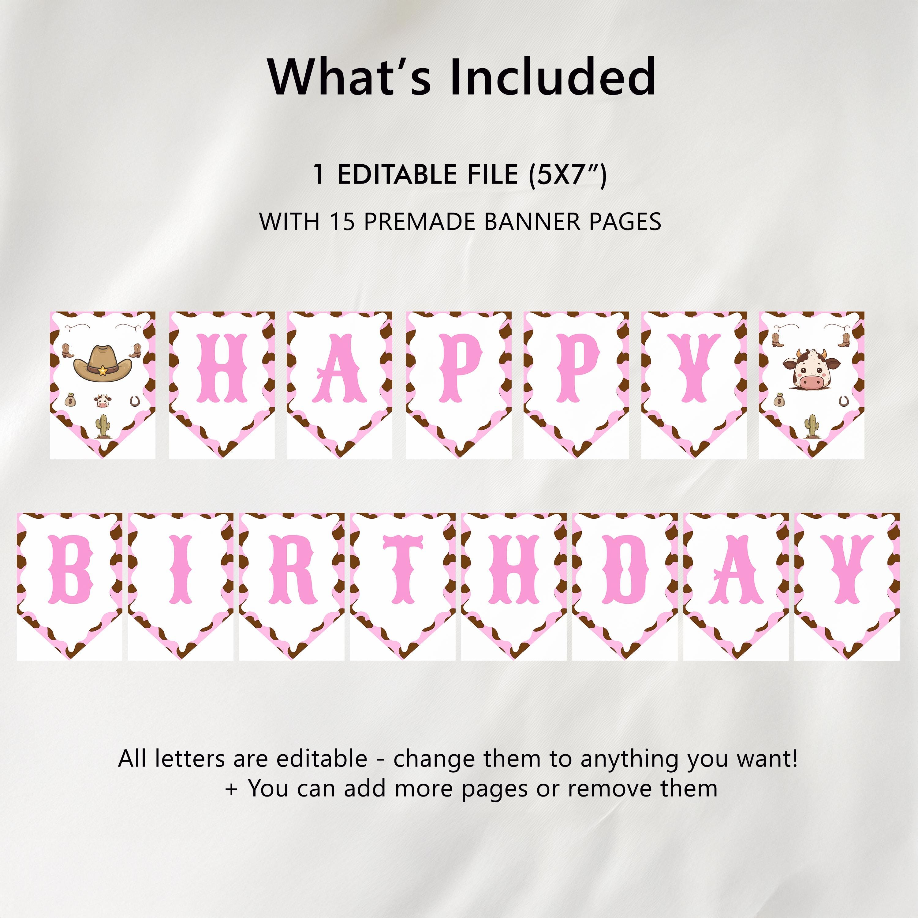 Editable Cowgirl First Rodeo Happy Birthday Banner | Printable Birthday Party Banner | Instant Download 8538