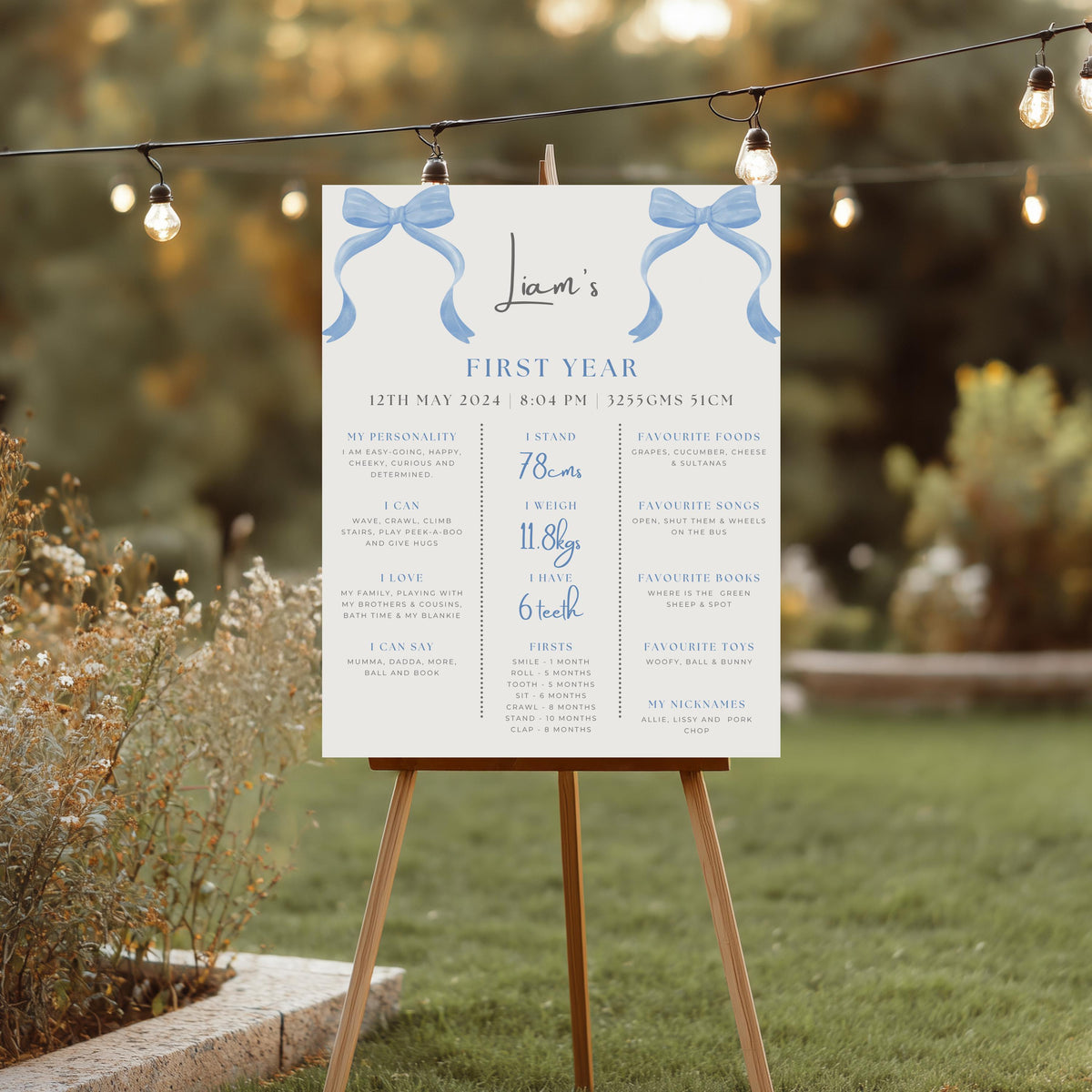 Blue bow Birthday Milestone Sign, Blue bow 1st Birthday Milestone Board, Blue Ribbon Milestone Poster Printable, Baby First Year