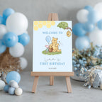 Blue Winnie the Pooh Welcome Sign, Birthday Sign