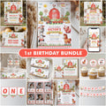 Farm First Birthday Bundle, Barnyard Party Decorations , 1st Birthday Invitation Set