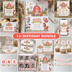 Farm First Birthday Bundle, Barnyard Party Decorations , 1st Birthday Invitation Set