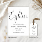 18th Minimalist Modern Birthday Invitation, Eighteenth Party Invite, 9178