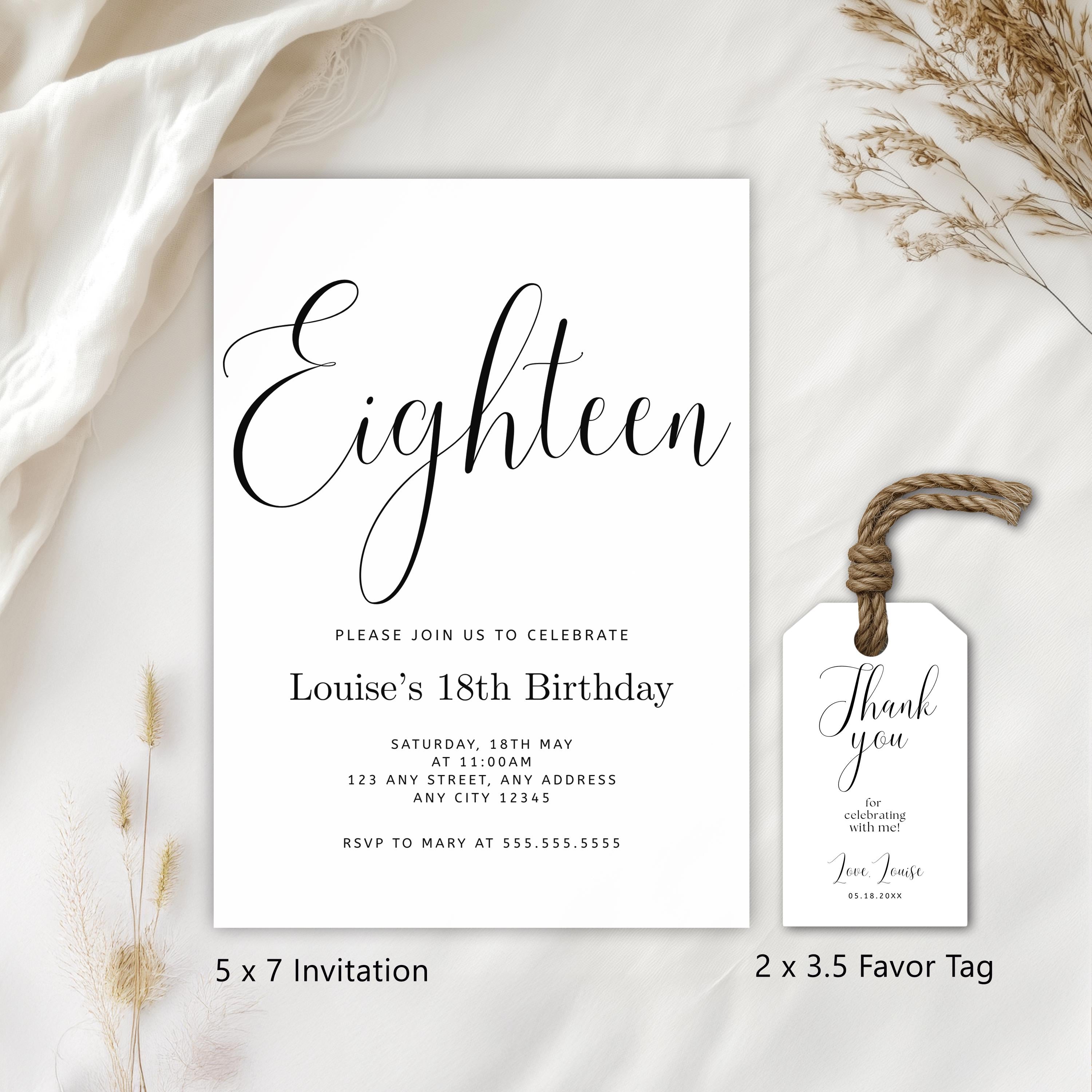 18th Minimalist Modern Birthday Invitation, Eighteenth Party Invite, 9178