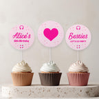 Editable Hot Pink Doll Summer Birthday Cupcake toppers, Pink Pool Party Party Cake toppers, Template printable Instant Digital download