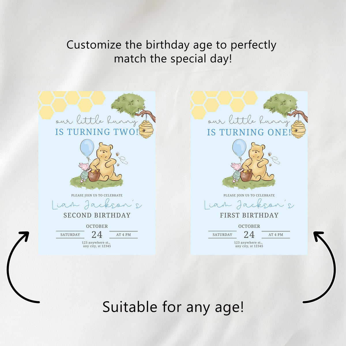 Blue Winnie the Pooh Party Bundle, Printable Birthday Decorations Party Set