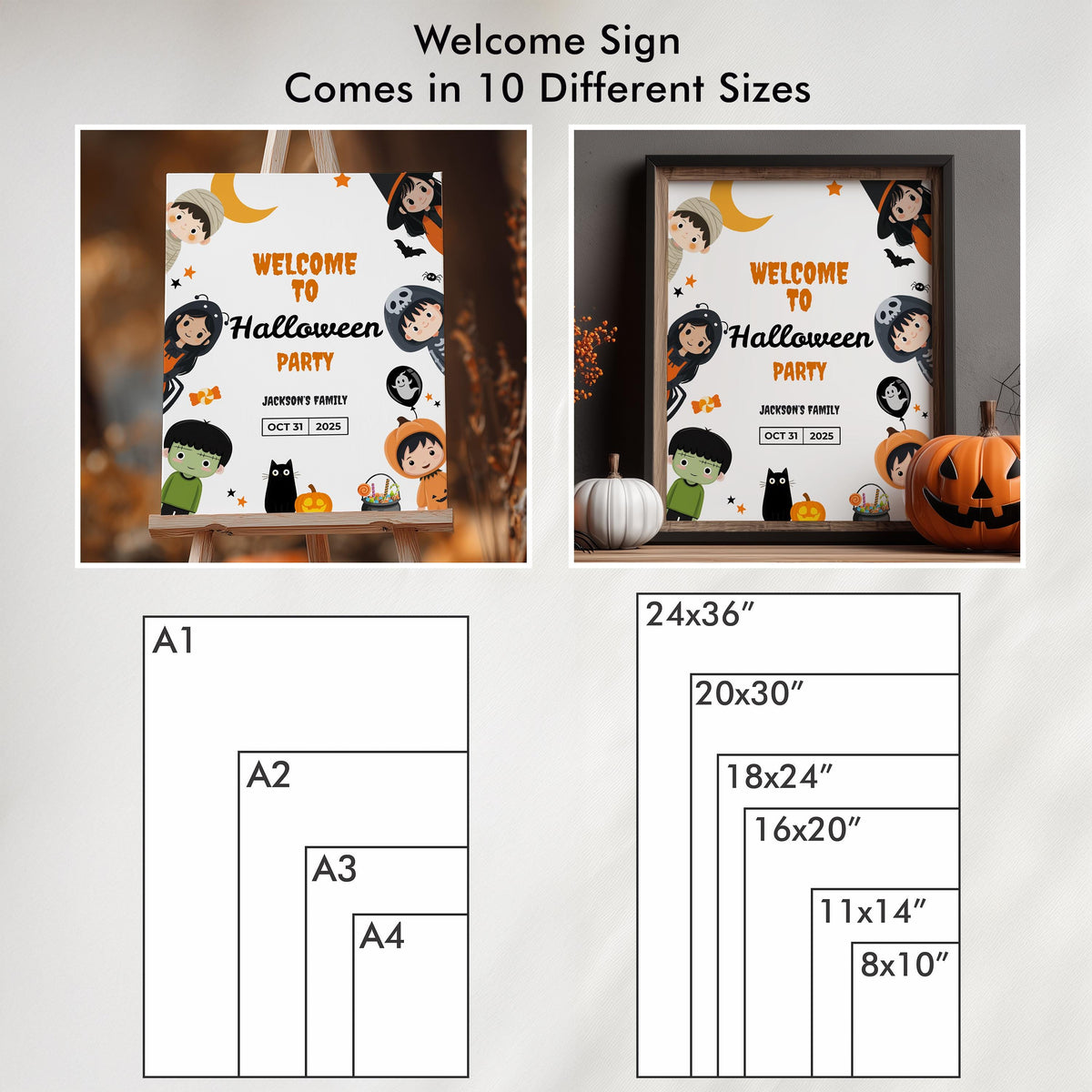 Editable Halloween Costume Witch Mummy Party Bundle Decoration, Halloween Pumpkin Costume Party Package Bundle, Halloween Party Bundle