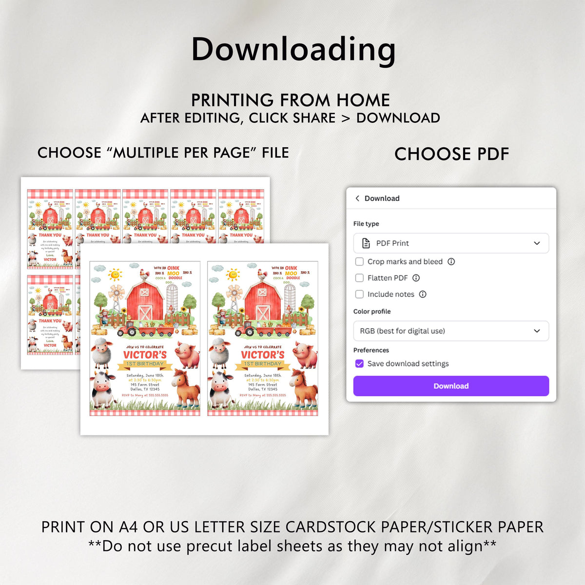 Farm Birthday Invitation, Barnyard Farm Animals Invite, Canva Template