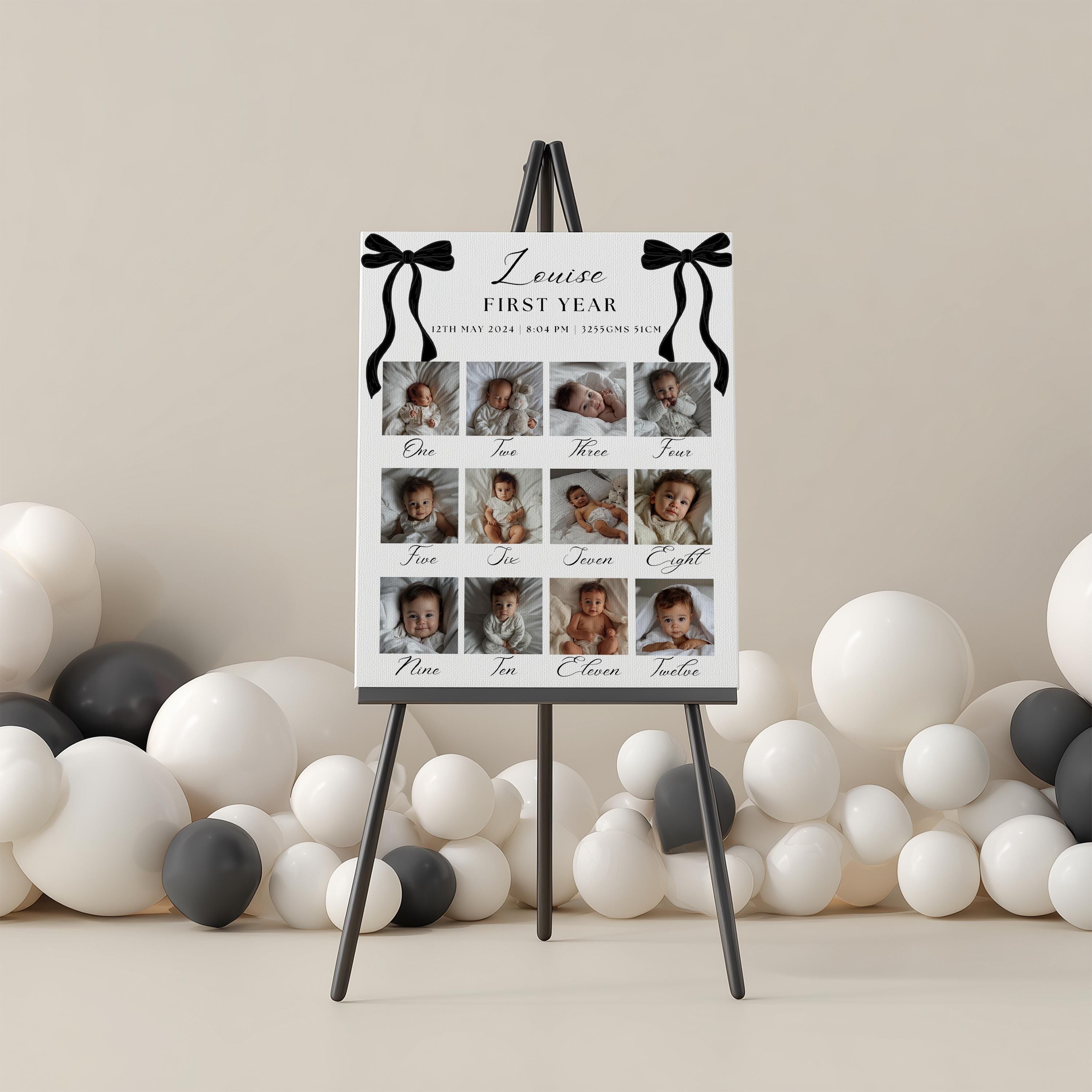Black Bow Minimalist 1st Birthday Milestone Sign, Black Ribbon, Coquette, Gender neutral, 9174