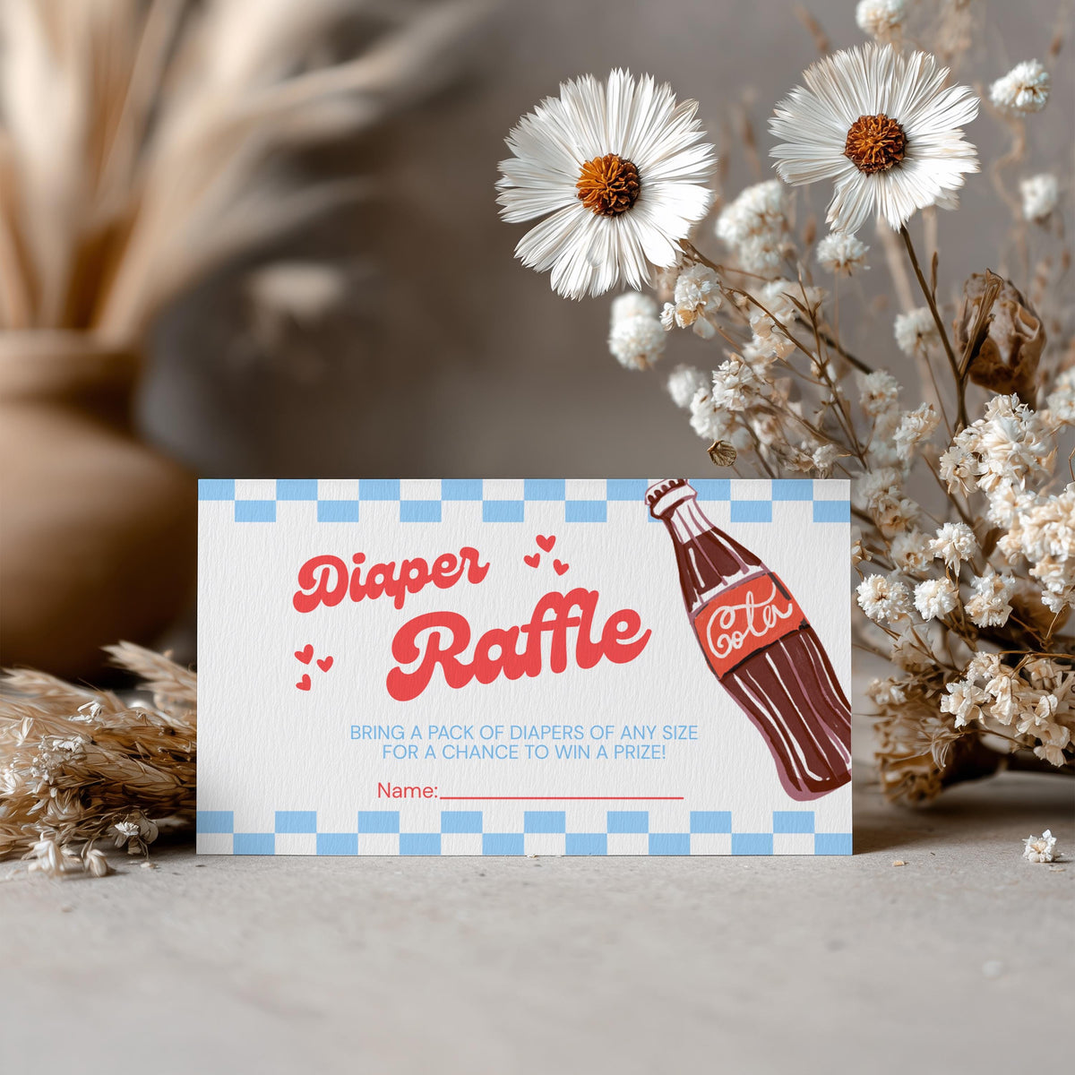 Ready to pop Baby Shower Diaper Raffle Card, Soda Printable Nappy Raffle Cards