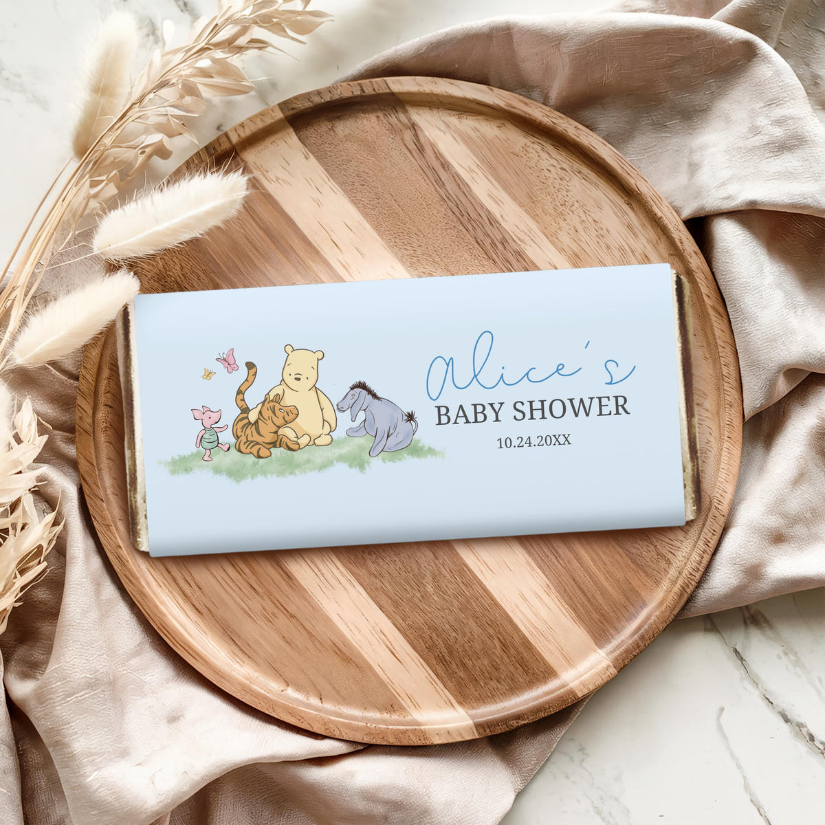 Blue Winnie the Pooh Chocolate Wrappers, Baby Shower Candy Bar Wrapper