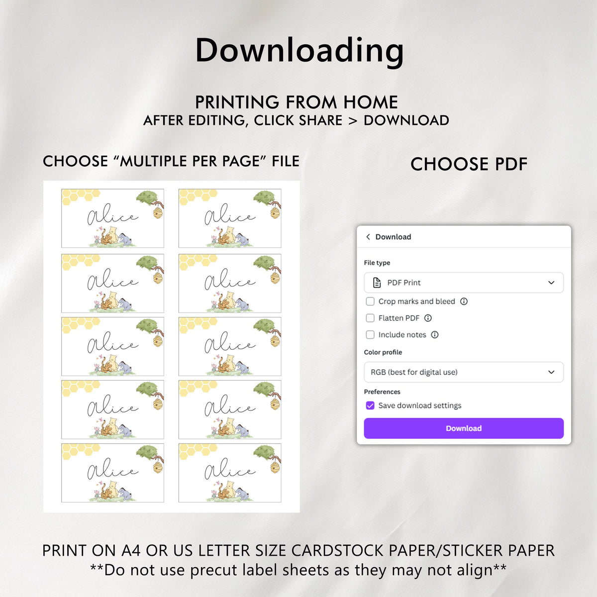 Winnie the Pooh Place Card Template Printable, Editable Place Cards