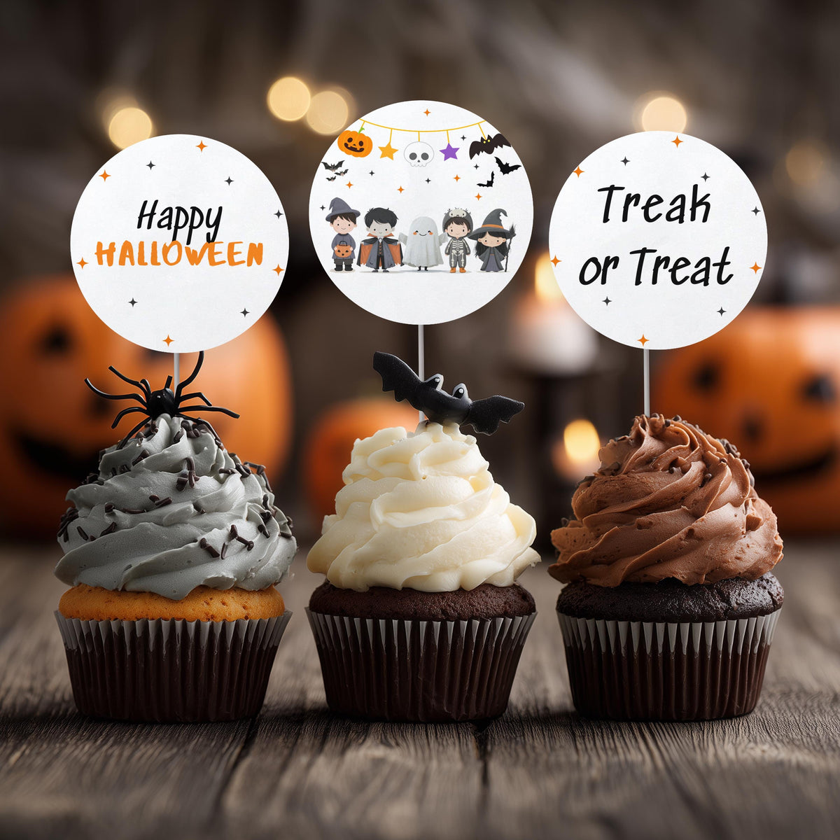 Editable Halloween Party Cupcake Toppers | Printable Cake Toppers | Instant Download Template