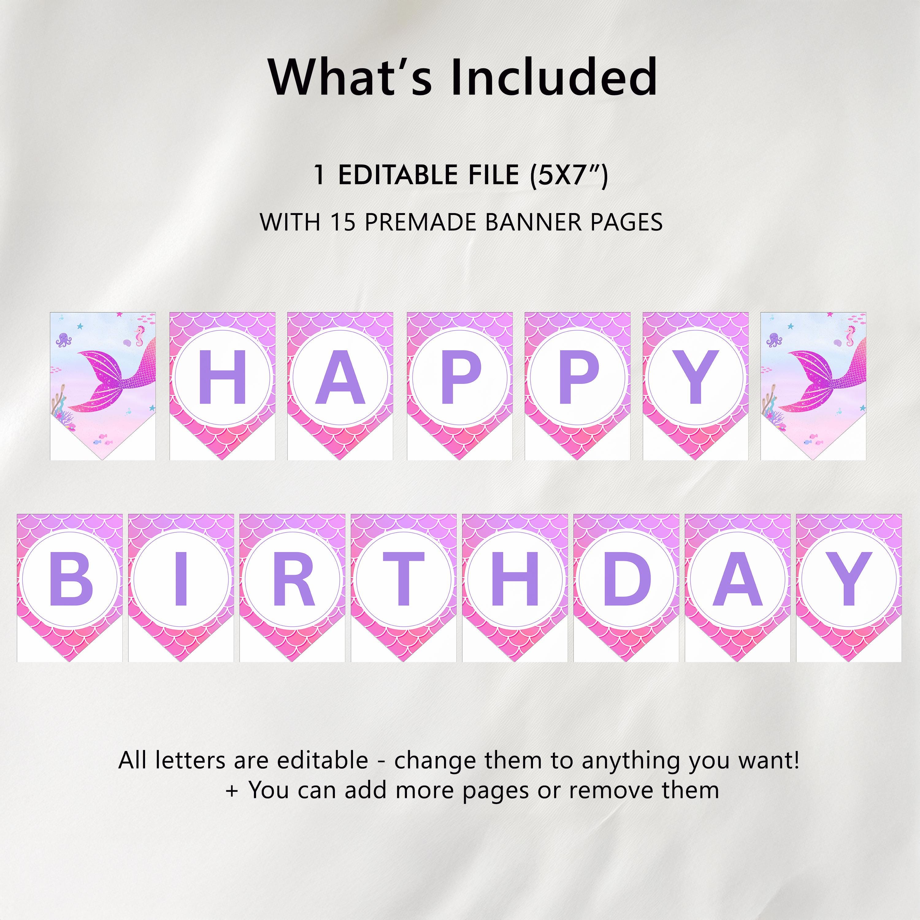 Mermaid Birthday Banner, Printable Happy Birthday Banner, Happy 1st Birthday Banner, First Birthday Decoration, Mermaid Birthday Banner 9168