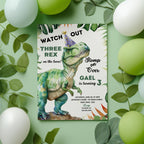 Dinosaur Three-Rex Birthday Invitation | Editable Canva Template | 3rd Birthday Invite | Instant Download 9014