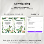 Editable Three Rex Thank You Card | Dinosaur Birthday Note Card | Three Rex Party Printable | Instant Download Templates 9014