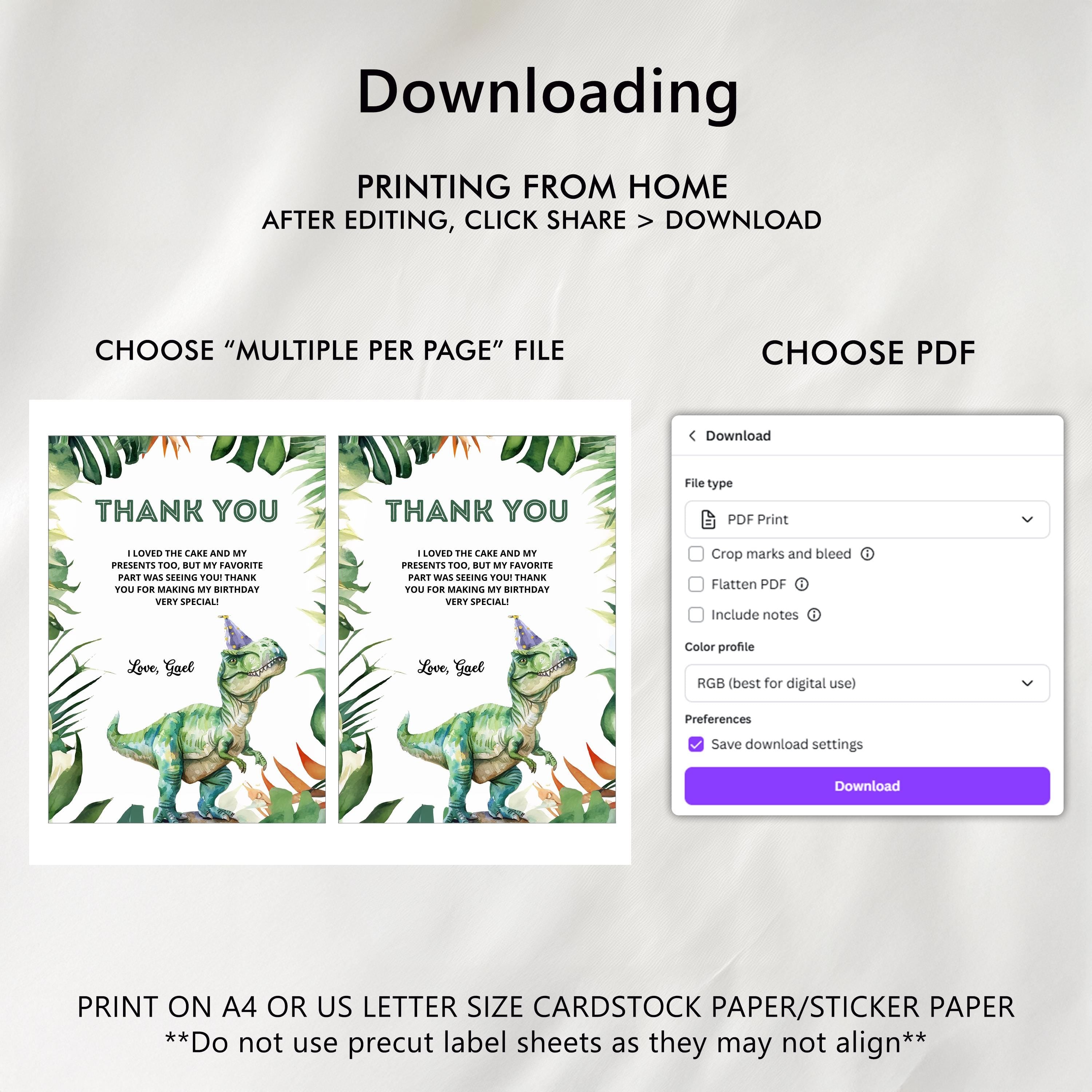 Editable Three Rex Thank You Card | Dinosaur Birthday Note Card | Three Rex Party Printable | Instant Download Templates 9014
