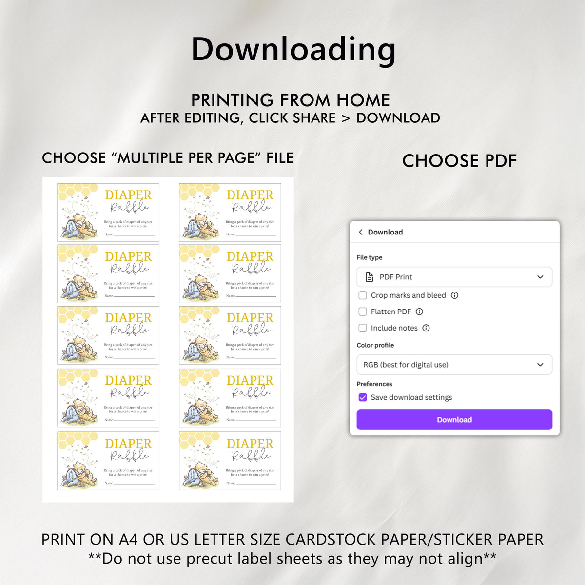 Winnie the Pooh Diaper Raffle Card, Printable Nappy Raffle Cards
