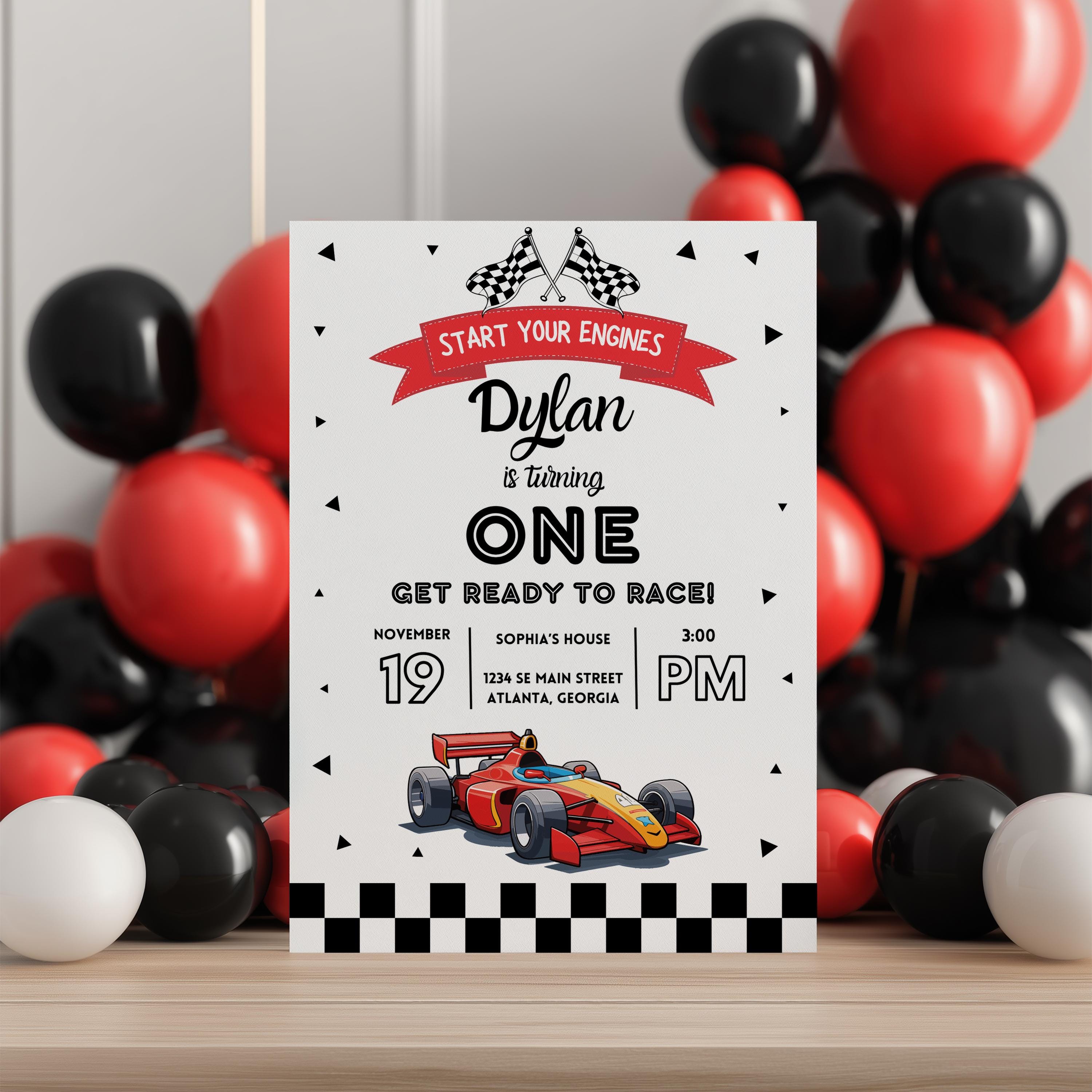 Racing Car Birthday Invitation Template, Fast Car Birthday Invite, Fast One Birthday Invitation Template 5987