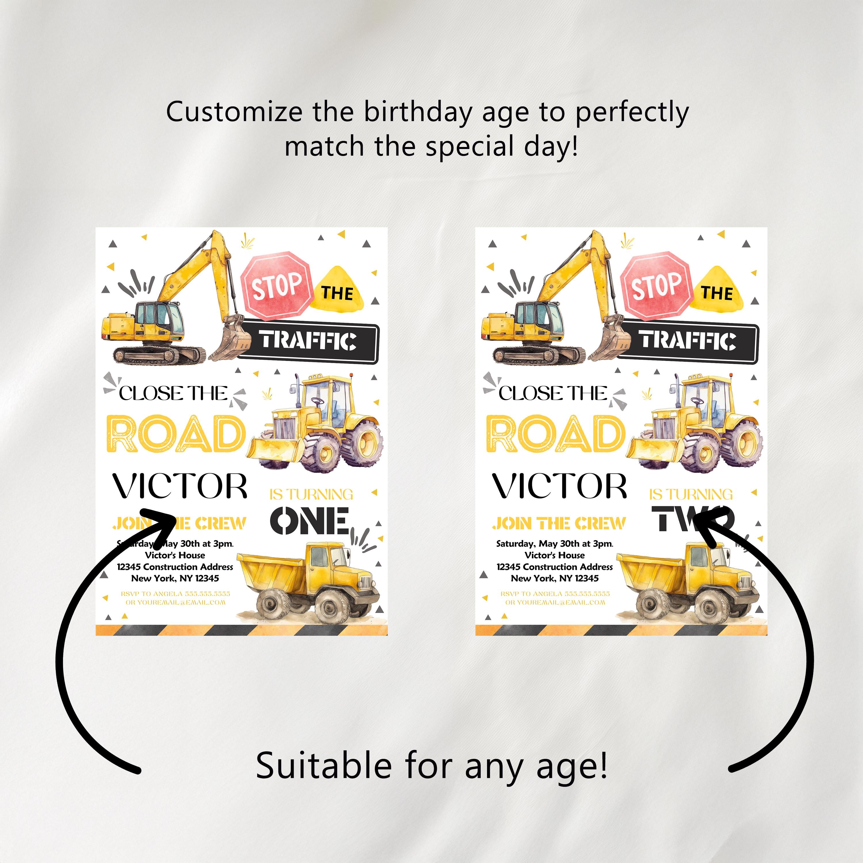 Construction First Birthday Bundle, 1st Birthday Set, Construction Birthday Decorations, Yellow Tractors Birthday Invitation Bundle 9164