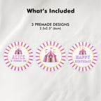 Pink Circus Cupcake Topper, 1st Birthday Cupcake Toppers