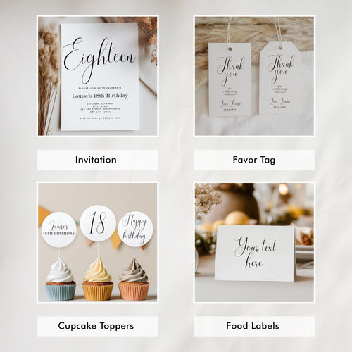18th Minimalist Party Decoration | 18th Birthday Bundle | Eighteenth Decorations | Download 9178