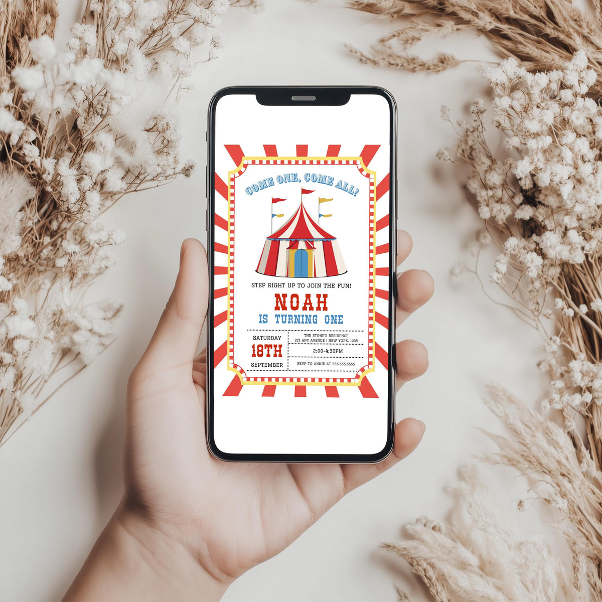 Circus Invitation Template, Carnival 1st Birthday Invite